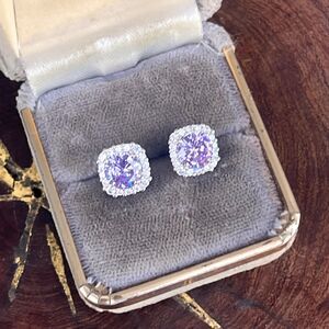 Purple Stud Earrings Sparkly Rhinestone Hollywood Glamour Jewelry